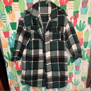 Plaid Women's Jacket - Green and Black 3xL